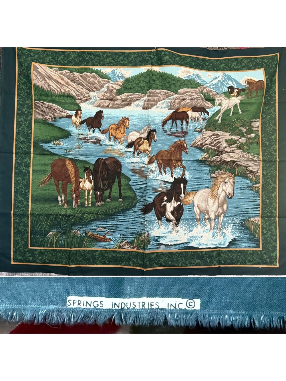Vintage Horse Fabric Panel Springs Industries Wild Horses Rare/OOP Quilting